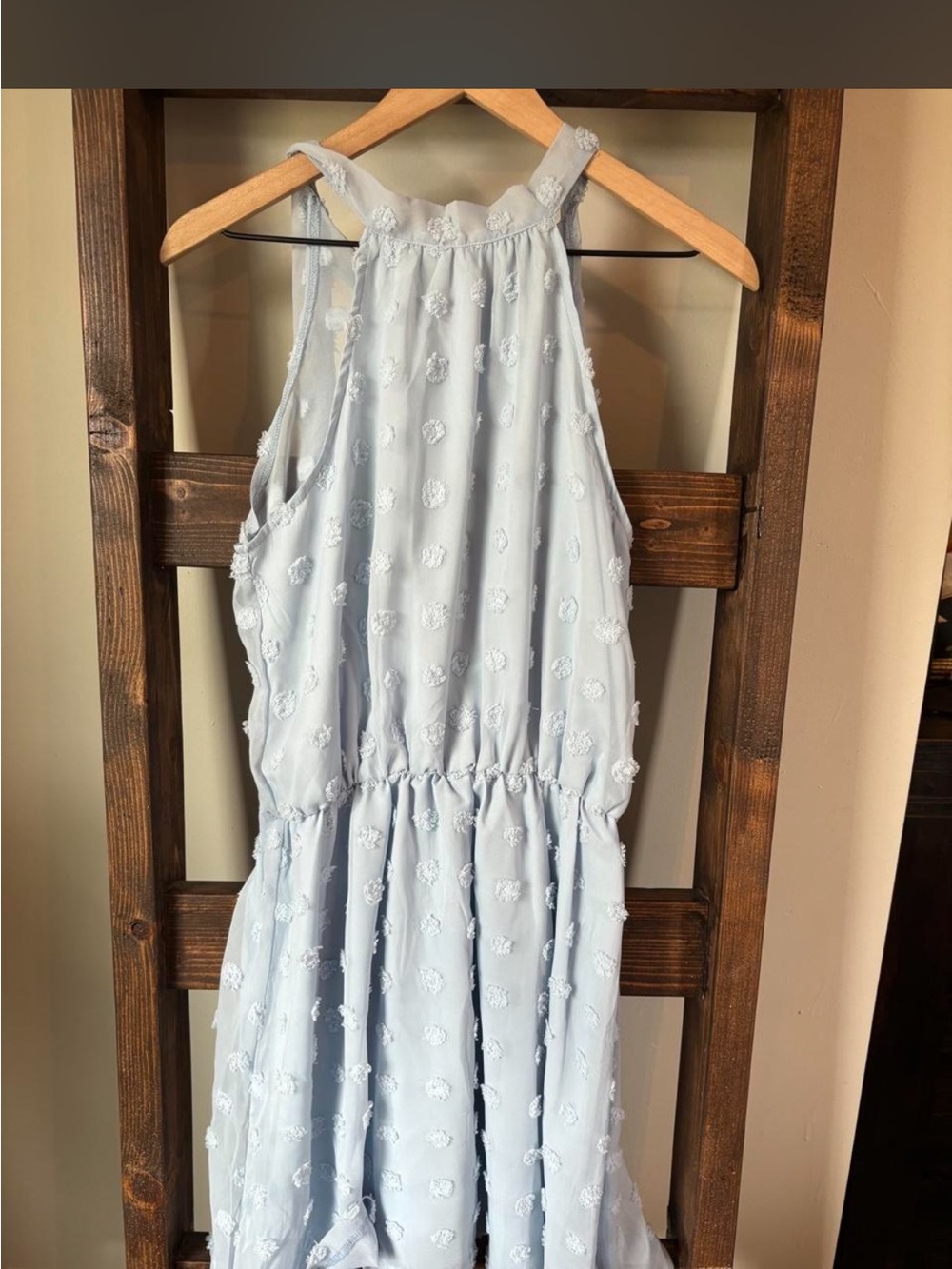 Women’s Light Blue Mini Dress with Textured Dot Detail
